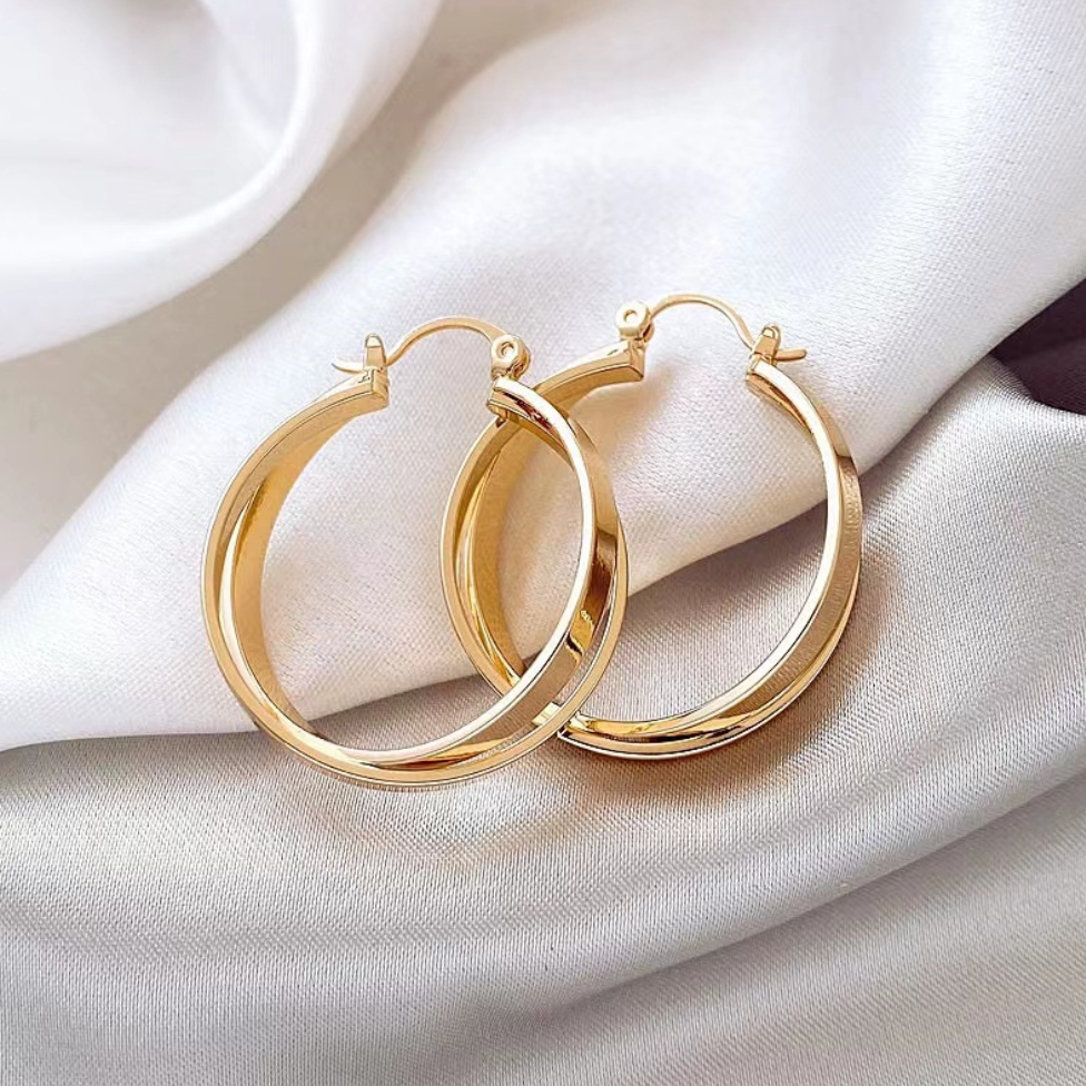 Melissa™ - Lindos brincos de argola dupla em ouro 14k