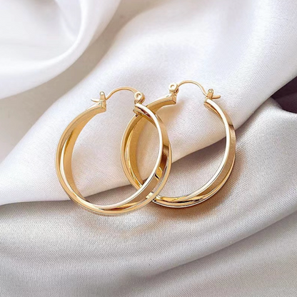 Melissa™ - Lindos brincos de argola dupla em ouro 14k