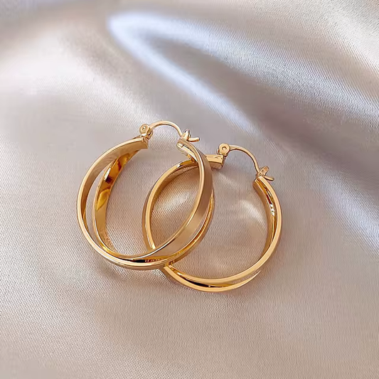 Melissa™ - Lindos brincos de argola dupla em ouro 14k